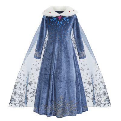 XYYEA Elsa fur collar blue children's tulle dress