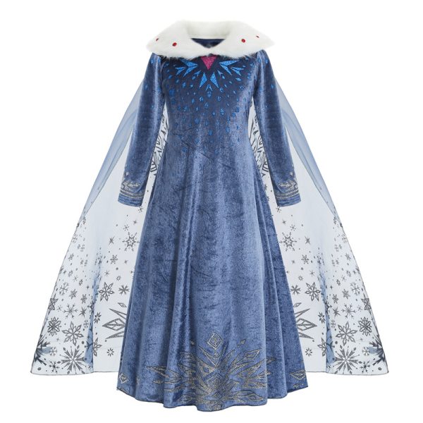 XYYEA Elsa fur collar blue children's tulle dress