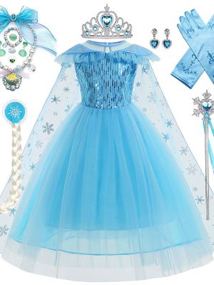 XYYEA Frozen Princess Elsa blue short-sleeved dress