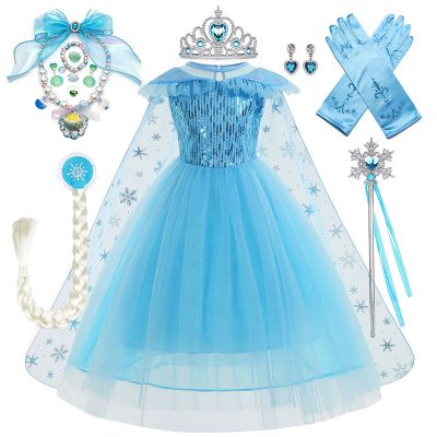 XYYEA Frozen Princess Elsa blue short-sleeved dress