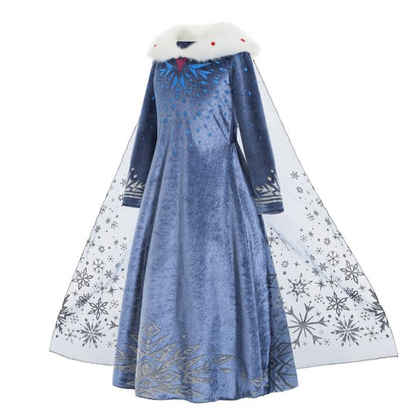 XYYEA Elsa fur collar blue children's tulle dress