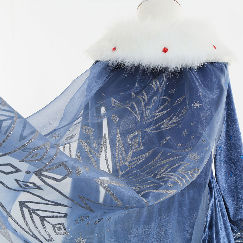 XYYEA Elsa fur collar blue children's tulle dress