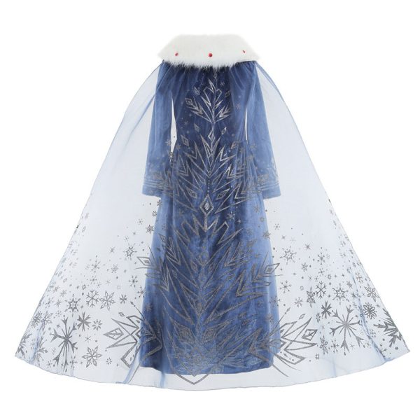XYYEA Elsa fur collar blue children's tulle dress