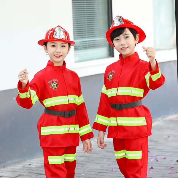 6 XYYEA Fireman Suits Career Day Kids Firefighter Costume with Helmet & Toy