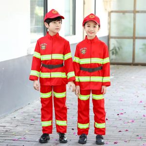 XYYEA Fireman Suits Career Day Kids Firefighter Costume with Helmet & Toy