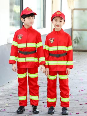 XYYEA Fireman Suits Career Day Kids Firefighter Costume with Helmet & Toy