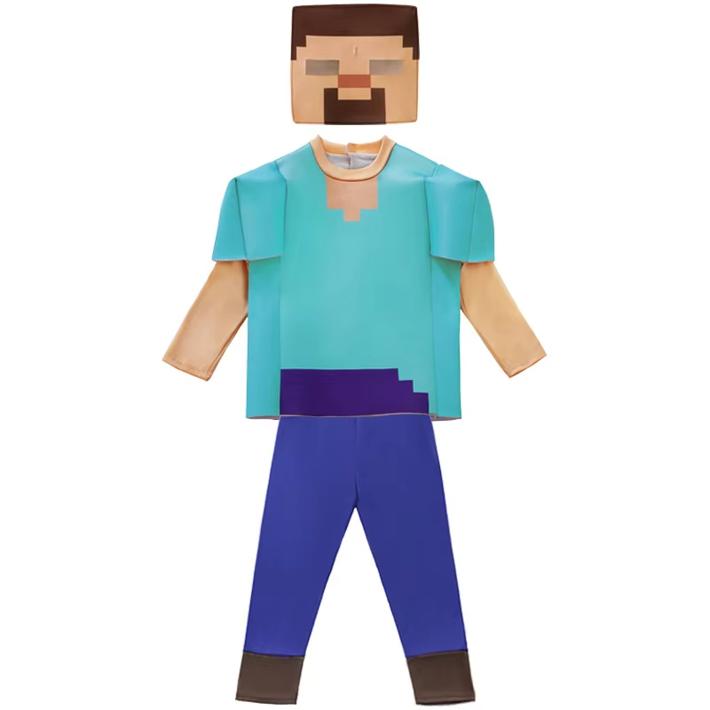 XYYEA Carnival Cosplay My World Unisex Steve Printed Jumpsuit Game Costume