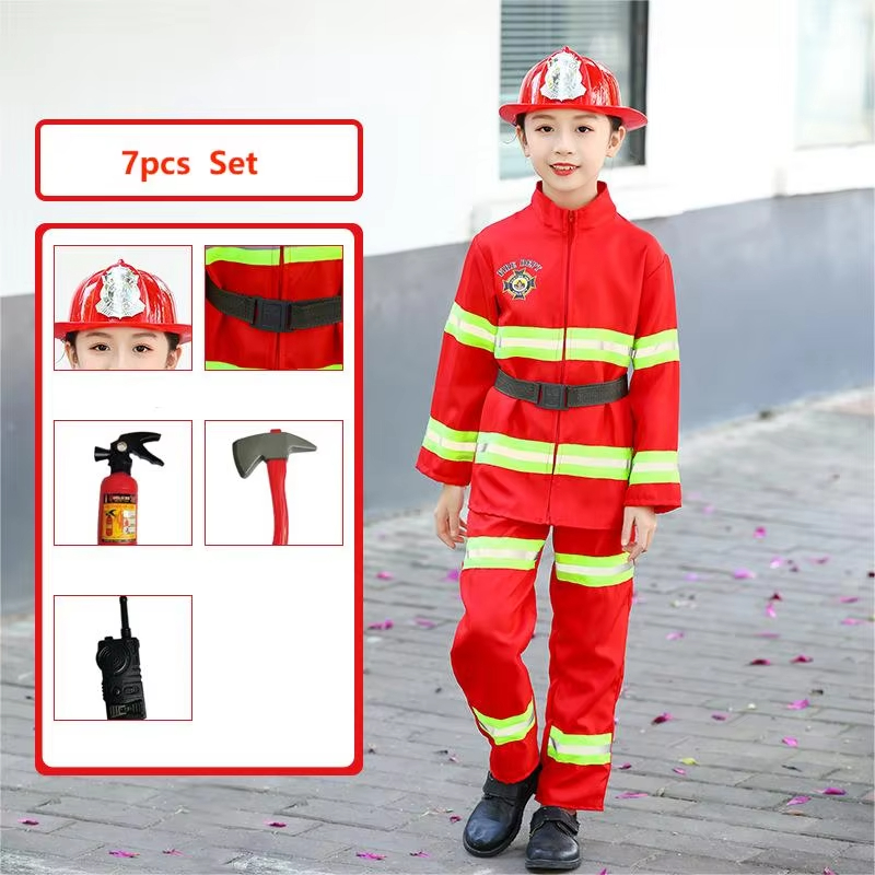 XYYEA Fireman Suits Career Day Kids Firefighter Costume with Helmet & Toy