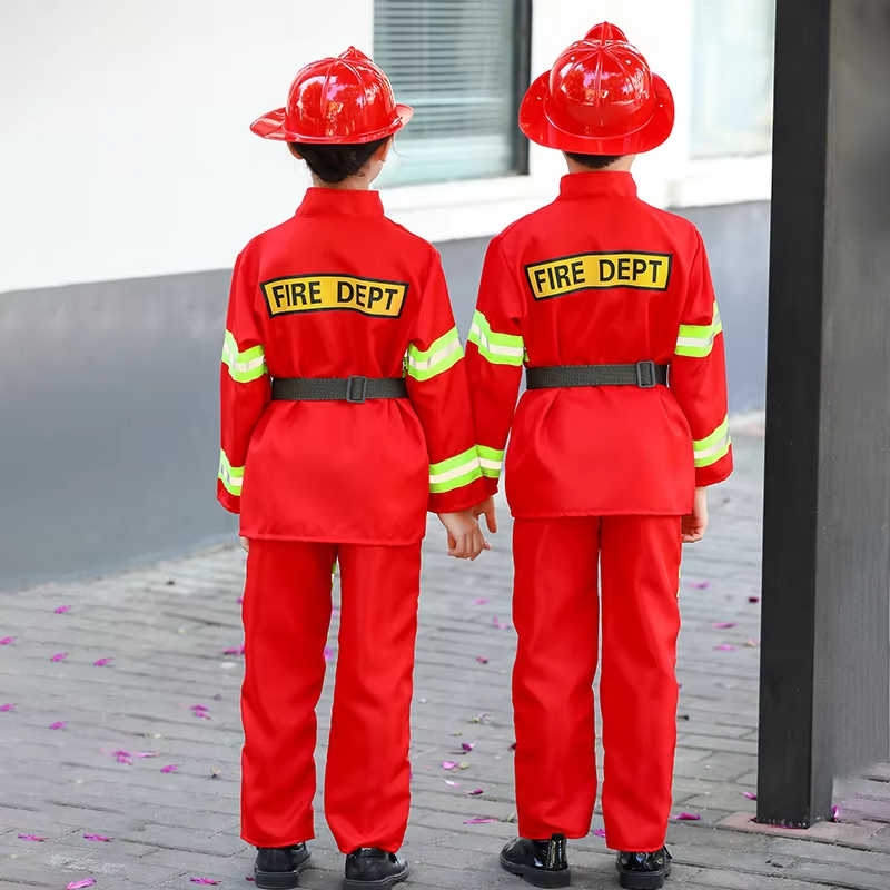 XYYEA Fireman Suits Career Day Kids Firefighter Costume with Helmet & Toy