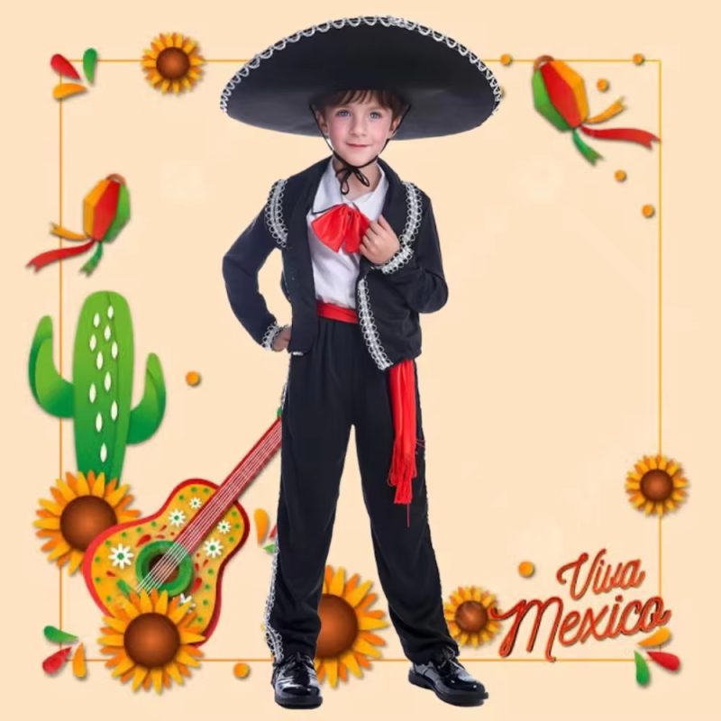 XYYEA Traditional Mexican Ethnic Mariachi Amigo Matador Dancer Kids Carnival Party Costumes