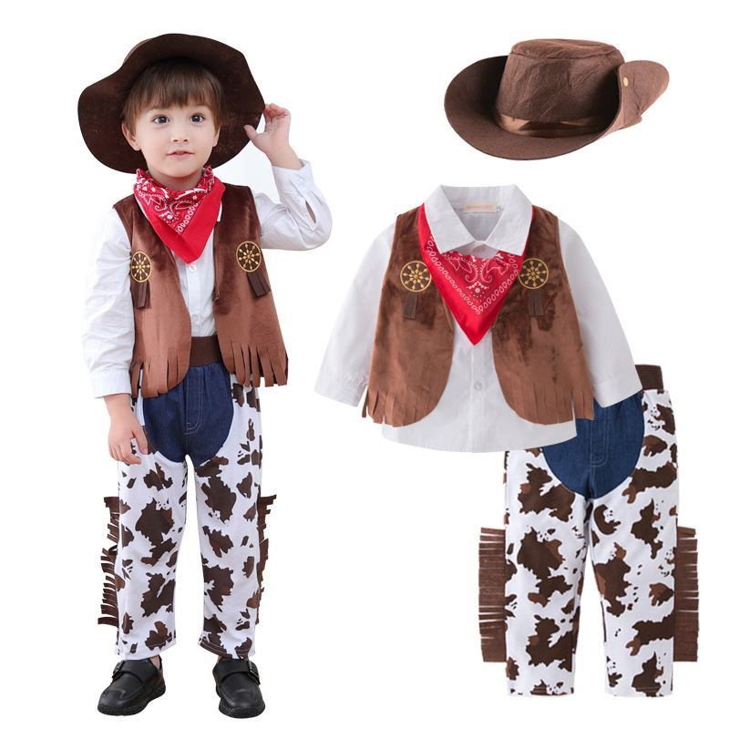 XYYEA Kid Boys Cowboy Costume Children Western Cowboy Purim Cosplay Party Stage