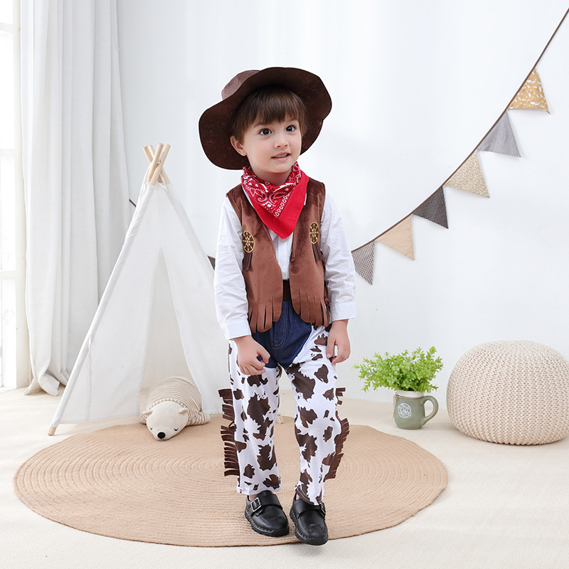 XYYEA Kid Boys Cowboy Costume Children Western Cowboy Purim Cosplay Party Stage
