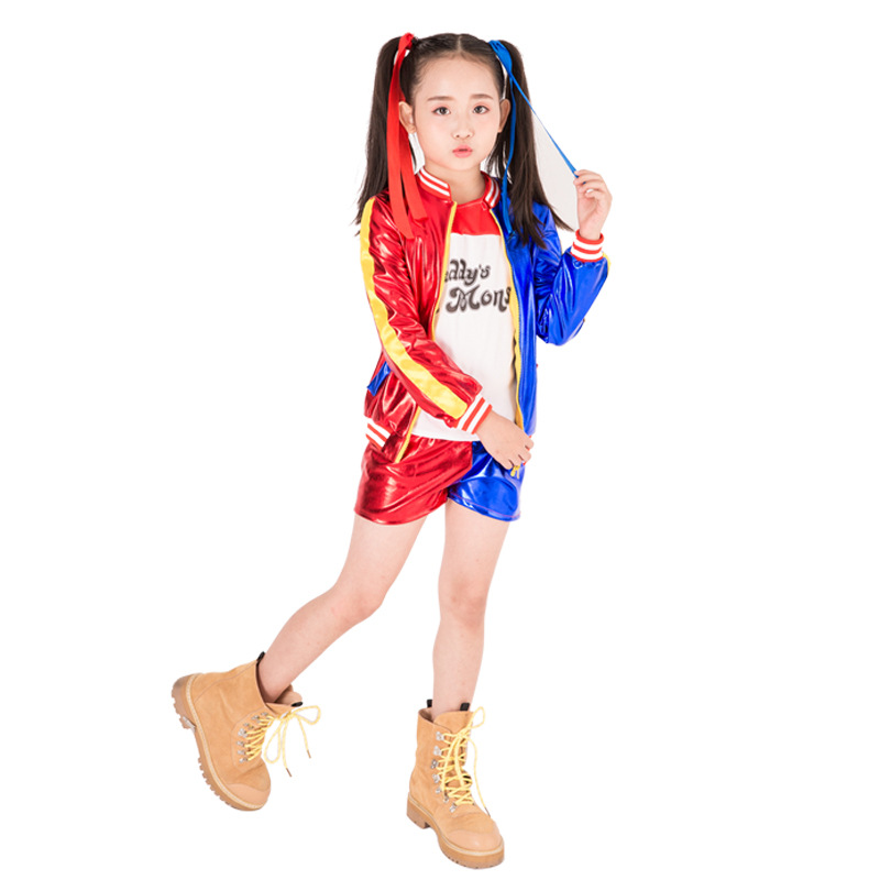 XYYEA Suicide Squad Quinn Back Strap Print Harli Quinn Cosplay Anime Costumes for Girls