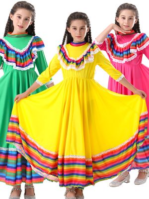 XYYEA Children's Day The Dead Party Performance Traditional Mexican Girls Skirt Ethnic Dance Dress