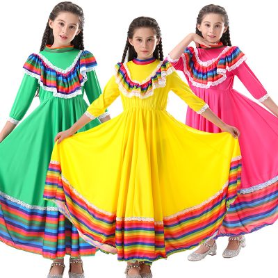 XYYEA Children's Day The Dead Party Performance Traditional Mexican Girls Skirt Ethnic Dance Dress