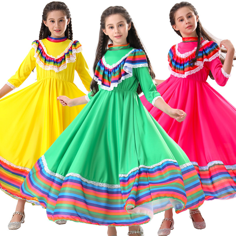 XYYEA Children's Day The Dead Party Performance Traditional Mexican Girls Skirt Ethnic Dance Dress