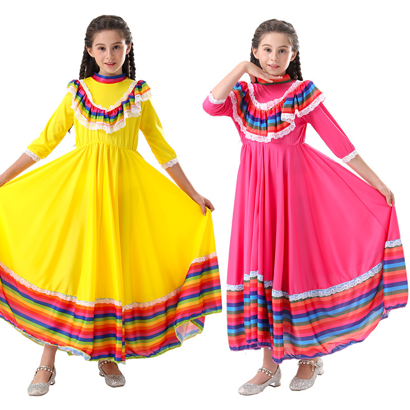 XYYEA Children's Day The Dead Party Performance Traditional Mexican Girls Skirt Ethnic Dance Dress