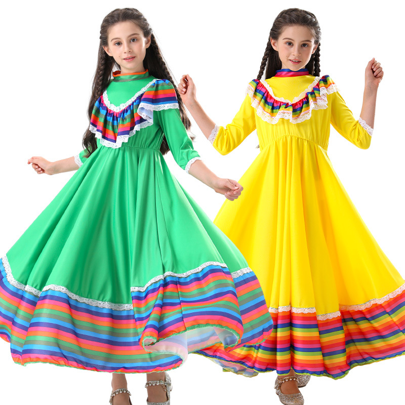 XYYEA Children's Day The Dead Party Performance Traditional Mexican Girls Skirt Ethnic Dance Dress