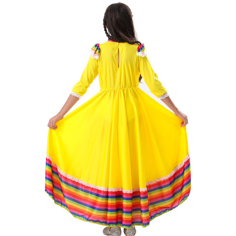 XYYEA Children's Day The Dead Party Performance Traditional Mexican Girls Skirt Ethnic Dance Dress