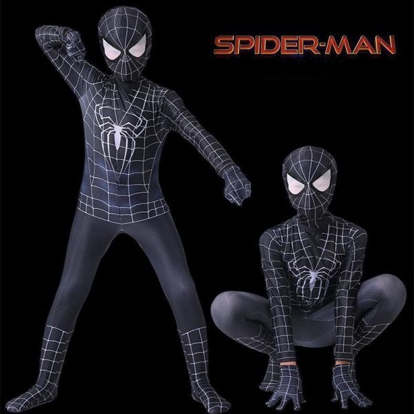 3 XYYEA TV Movie Costumes Black Spider man Adult and Children Jumpsuit Costumes