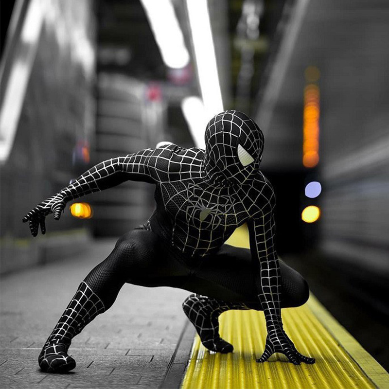 XYYEA TV Movie Costumes Black Spider man Adult and Children Jumpsuit Costumes