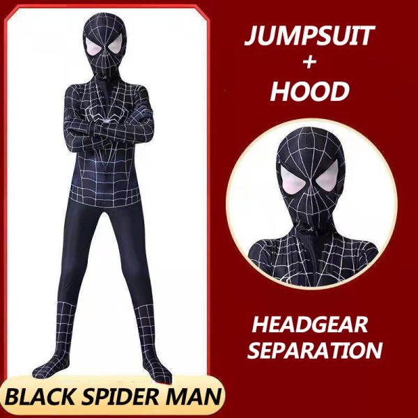 6 XYYEA TV Movie Costumes Black Spider man Adult and Children Jumpsuit Costumes