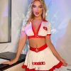 XYYEA Factory Sexy Halloween Costumes PU White Nurse Cosplay Uniform 3 Pieces Costumes