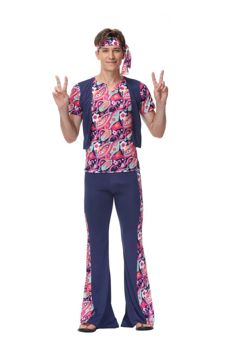 XYYEA Adult Halloween Costumes 70's Halloween Couple Outfit Retro Hippie Disco Costumes