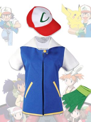 XYYEA Pokem-on Cosplay Anime Ash Ketchum Blue Jacket Costume Men's Trainer Set