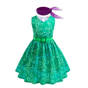 Inside Out 2 Disgust Costume Girls Halloween Cosplay Princess Party Fancy Wig Scarf Belt Outfits