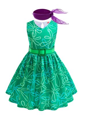 Inside Out 2 Disgust Costume Girls Halloween Cosplay Princess Party Fancy Wig Scarf Belt Outfits
