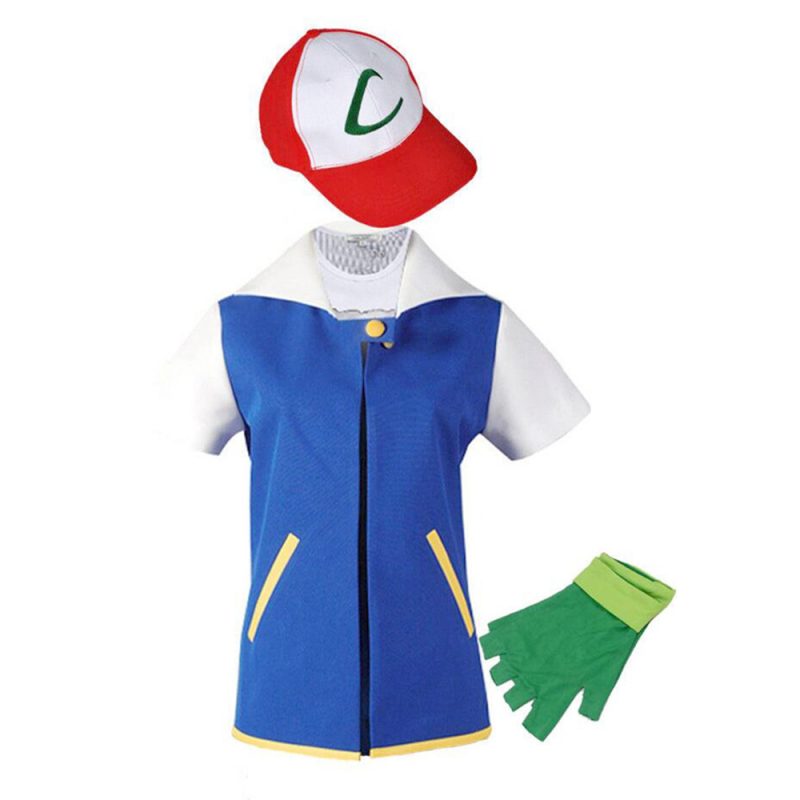XYYEA Pokem-on Cosplay Anime Ash Ketchum Blue Jacket Costume Men's Trainer Set