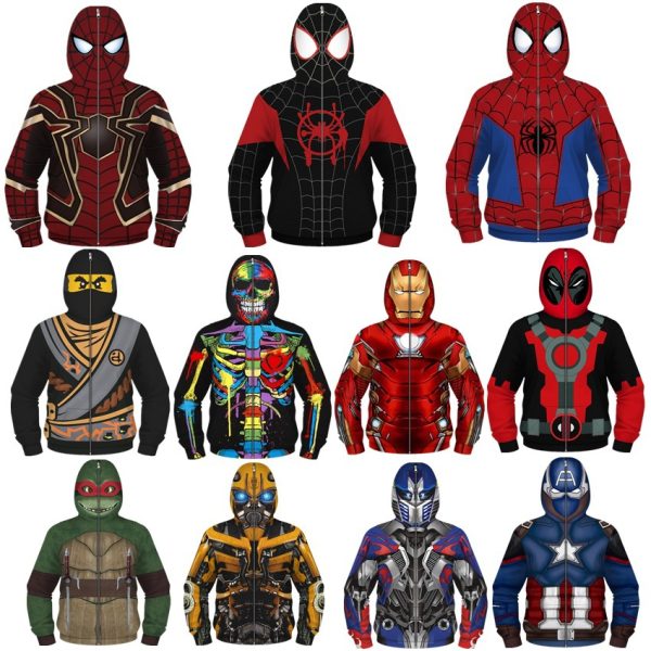 XYYEA Spiderman Zipper Hooded Miles Morales Costume Amazing Spider man Hoodie