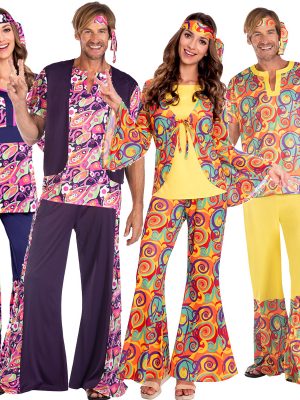 XYYEA Adult Halloween Costumes 70's Halloween Couple Outfit Retro Hippie Disco Costumes