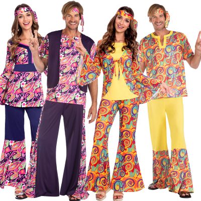 XYYEA Adult Halloween Costumes 70's Halloween Couple Outfit Retro Hippie Disco Costumes