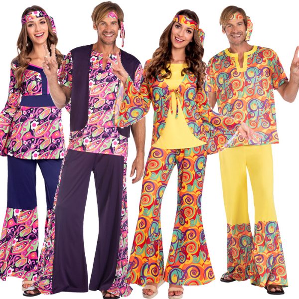 XYYEA Adult Halloween Costumes 70's Halloween Couple Outfit Retro Hippie Disco Costumes