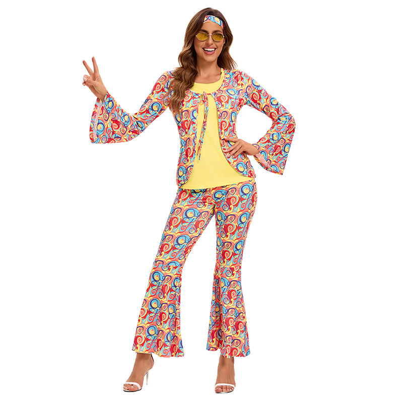 XYYEA Adult Halloween Costumes 70's Halloween Couple Outfit Retro Hippie Disco Costumes