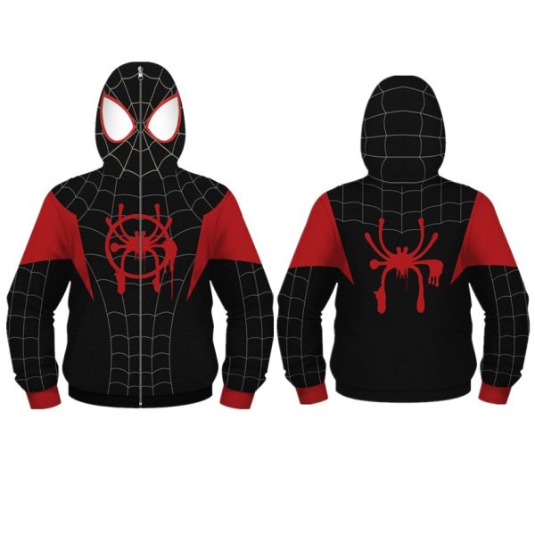 XYYEA Spiderman Zipper Hooded Miles Morales Costume Amazing Spider man Hoodie