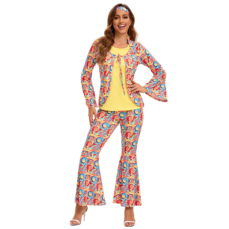 XYYEA Adult Halloween Costumes 70's Halloween Couple Outfit Retro Hippie Disco Costumes
