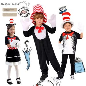 XYYEA Book Day Red White Stripe Dr Suess Kids Clothes Cat in The Hat Costume Hat Gloves Kit