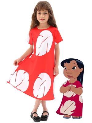 XYYEA Lilo Cosplay Costume Pelekai Girls Cute Red T-shirt Dress for Festival Performance