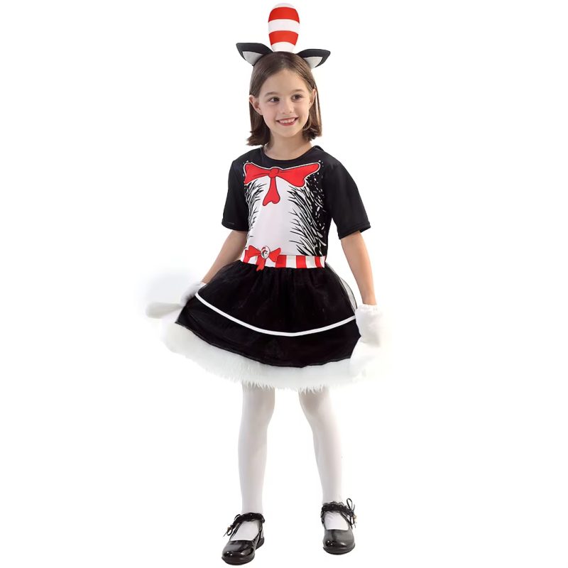 XYYEA Book Day Red White Stripe Dr Suess Kids Clothes Cat in The Hat Costume Hat Gloves Kit