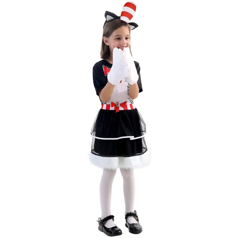 XYYEA Book Day Red White Stripe Dr Suess Kids Clothes Cat in The Hat Costume Hat Gloves Kit