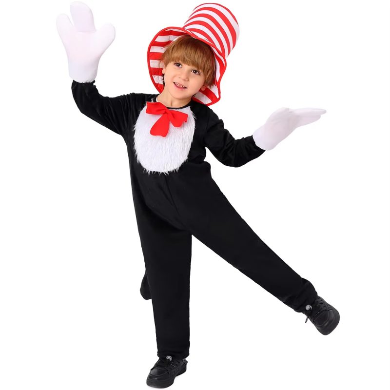 XYYEA Book Day Red White Stripe Dr Suess Kids Clothes Cat in The Hat Costume Hat Gloves Kit