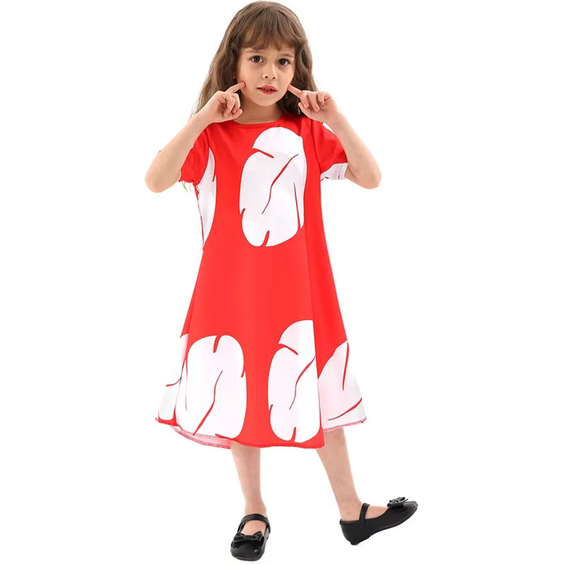 XYYEA Lilo Cosplay Costume Pelekai Girls Cute Red T-shirt Dress for Festival Performance