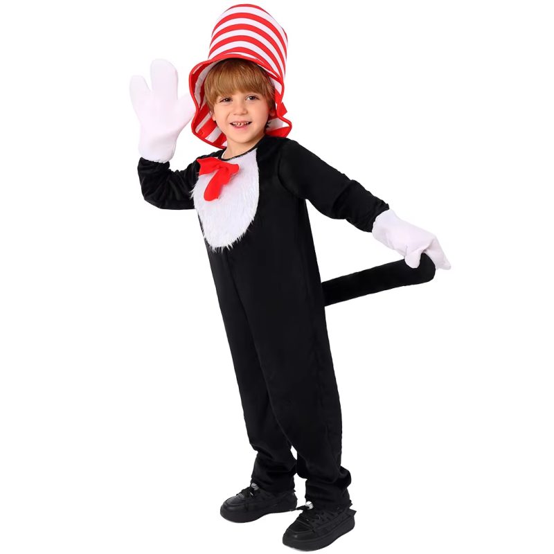 XYYEA Book Day Red White Stripe Dr Suess Kids Clothes Cat in The Hat Costume Hat Gloves Kit
