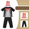 XYYEA Book Day Red White Stripe Dr Suess Kids Clothes Cat in The Hat Costume Hat Gloves Kit