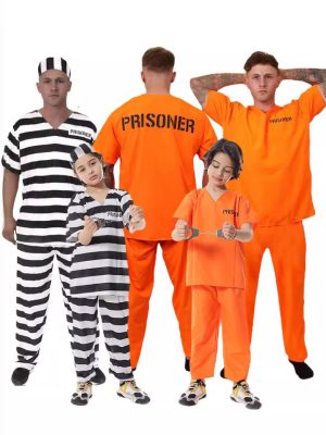 XYYEA Halloween adult prison uniform prisoner costume children's prison uniform striped prisoner costume