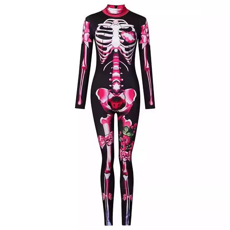 Halloween Scary Skeleton Costume Kids Family Horror Skull Jumpsuit Carnival Party