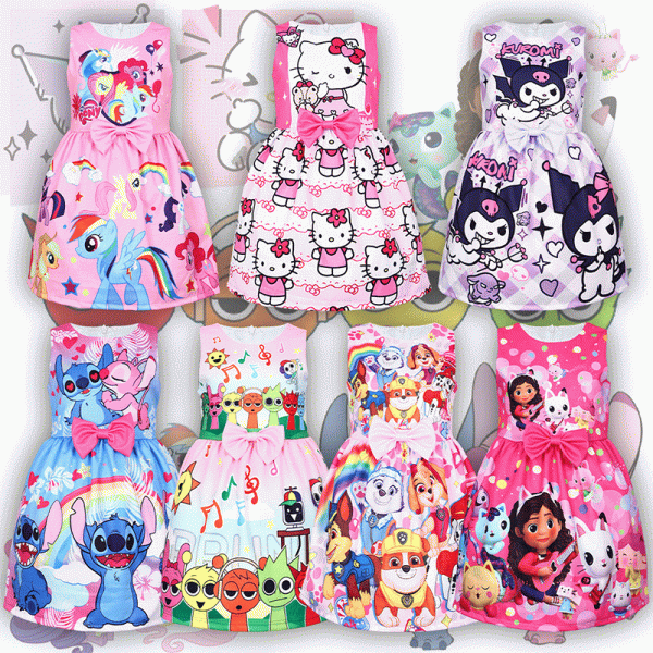 XYYEA Kids Birthday Party Dress Children Summer Casual Bowknot Princess Gabbys Dollhouse Dress